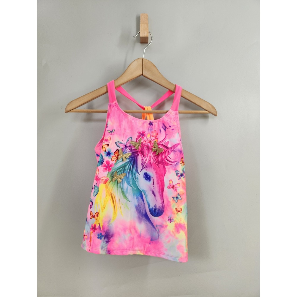 Wonder Nation Tankini Top Girls XXL 18 Pink Tie Dye Unicorn  UPF 50+ Butterflies